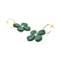Toolally Earrings Daisy Hoops Emerald Pearl