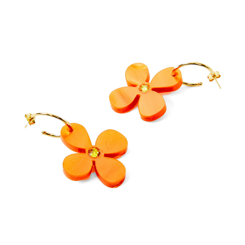 Toolally Earrings Daisy Hoops Orange Pearl