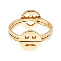 Gold vermeil Toolally fidget ring with a sad face emoji design