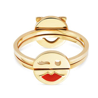 Gold vermeil and enamel Toolally fidget ring with a wink face emoji design