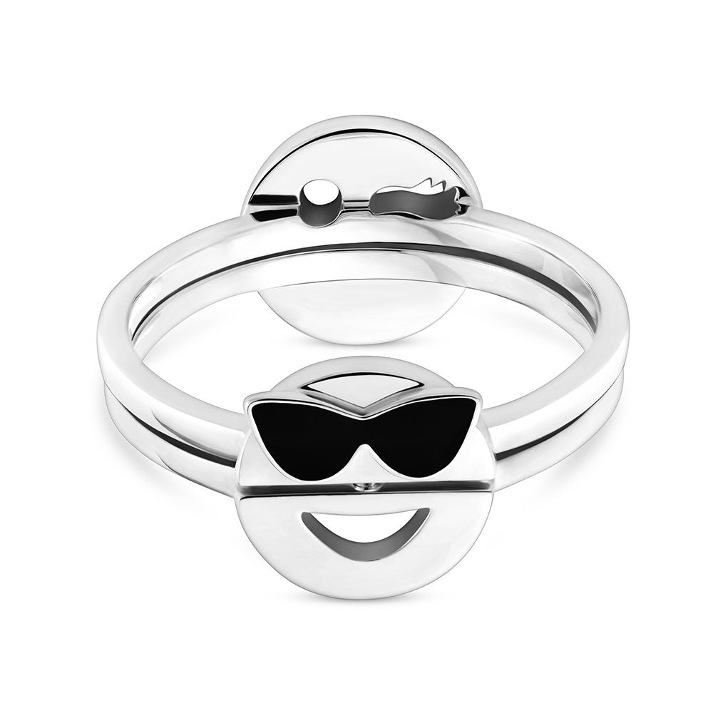 Sterling silver and enamel Toolally fidget ring with a sunglasses emoji design