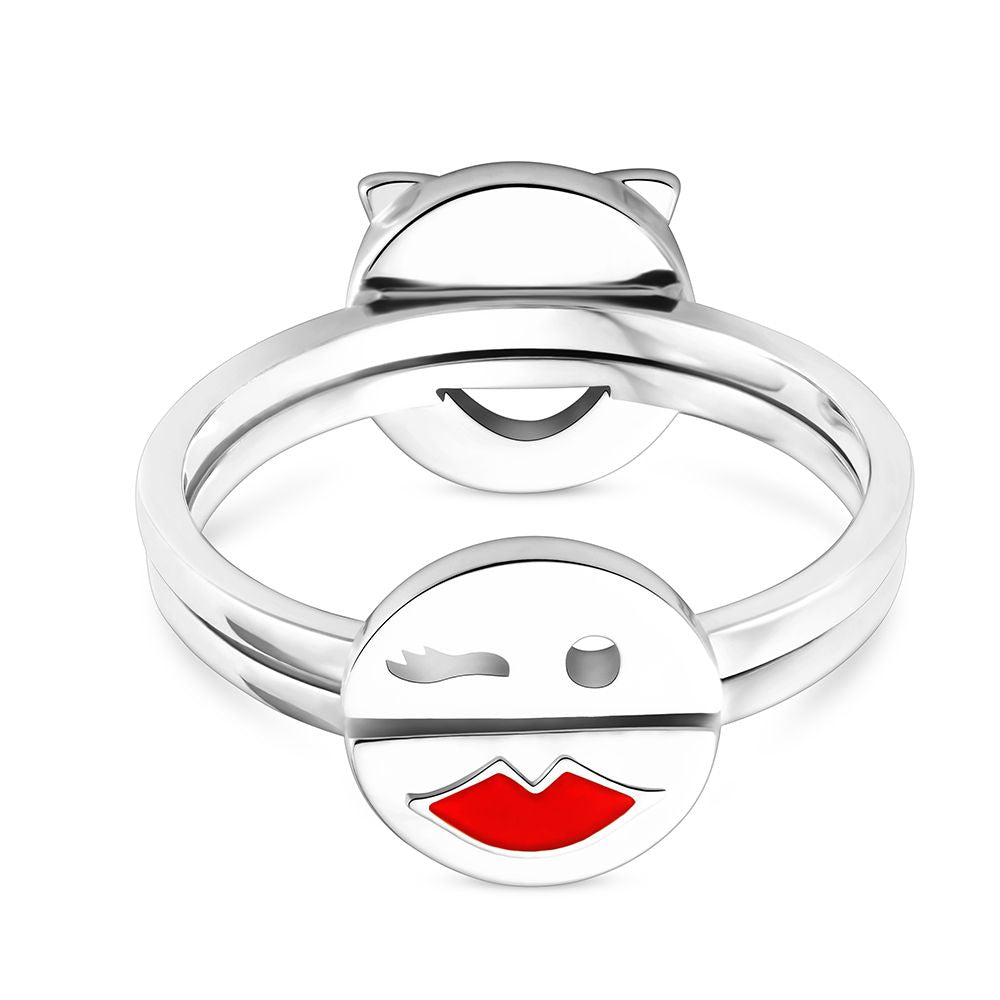 Sterling silver and enamel Toolally fidget ring with a wink emoji design