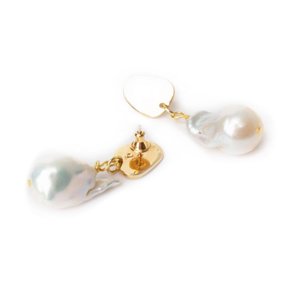 Toolally Flameball Baroque Pearl Earrings Gold