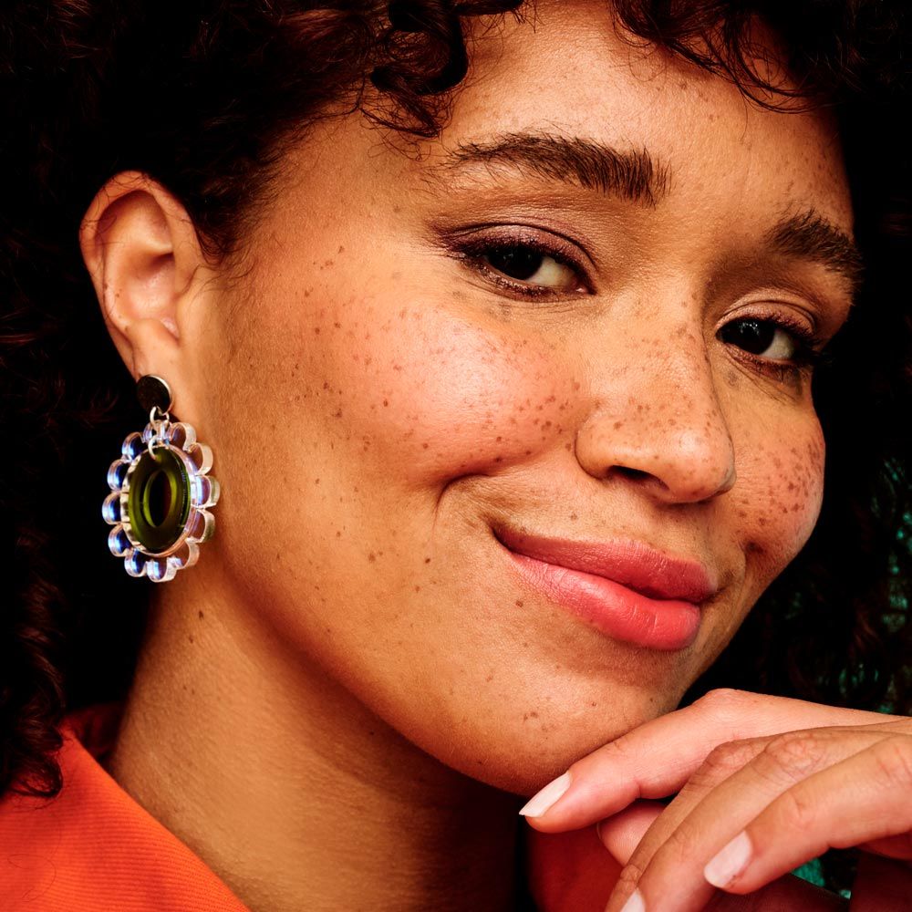 Sunflower Earrings - Iridescent & Green