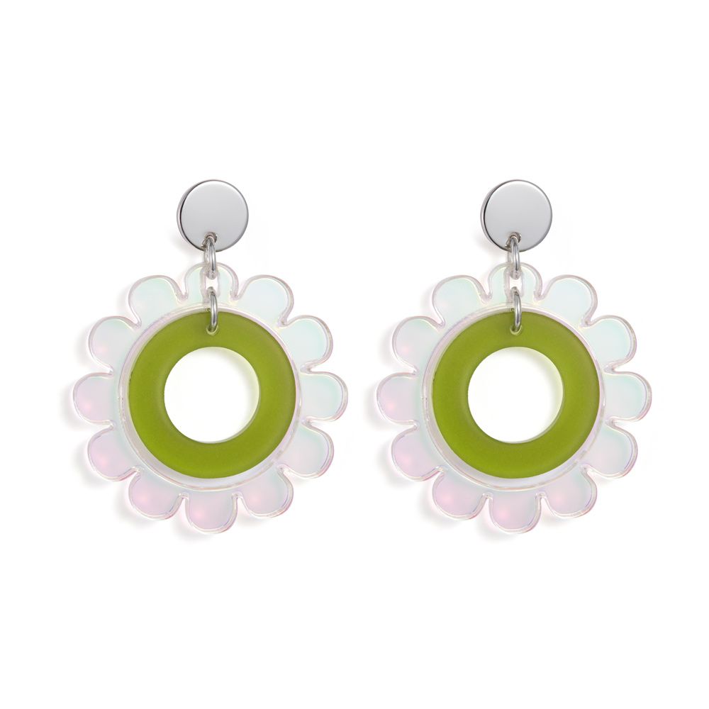 Sunflower Earrings - Iridescent & Green