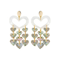 Toolally Heart Chandeliers White Pearl and Shell Earrings