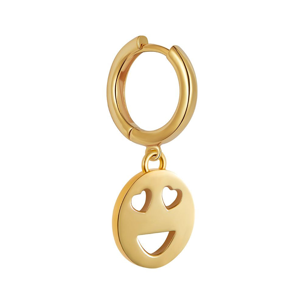 Gold vermeil Toolally huggie earring with a heart eyes emoji design