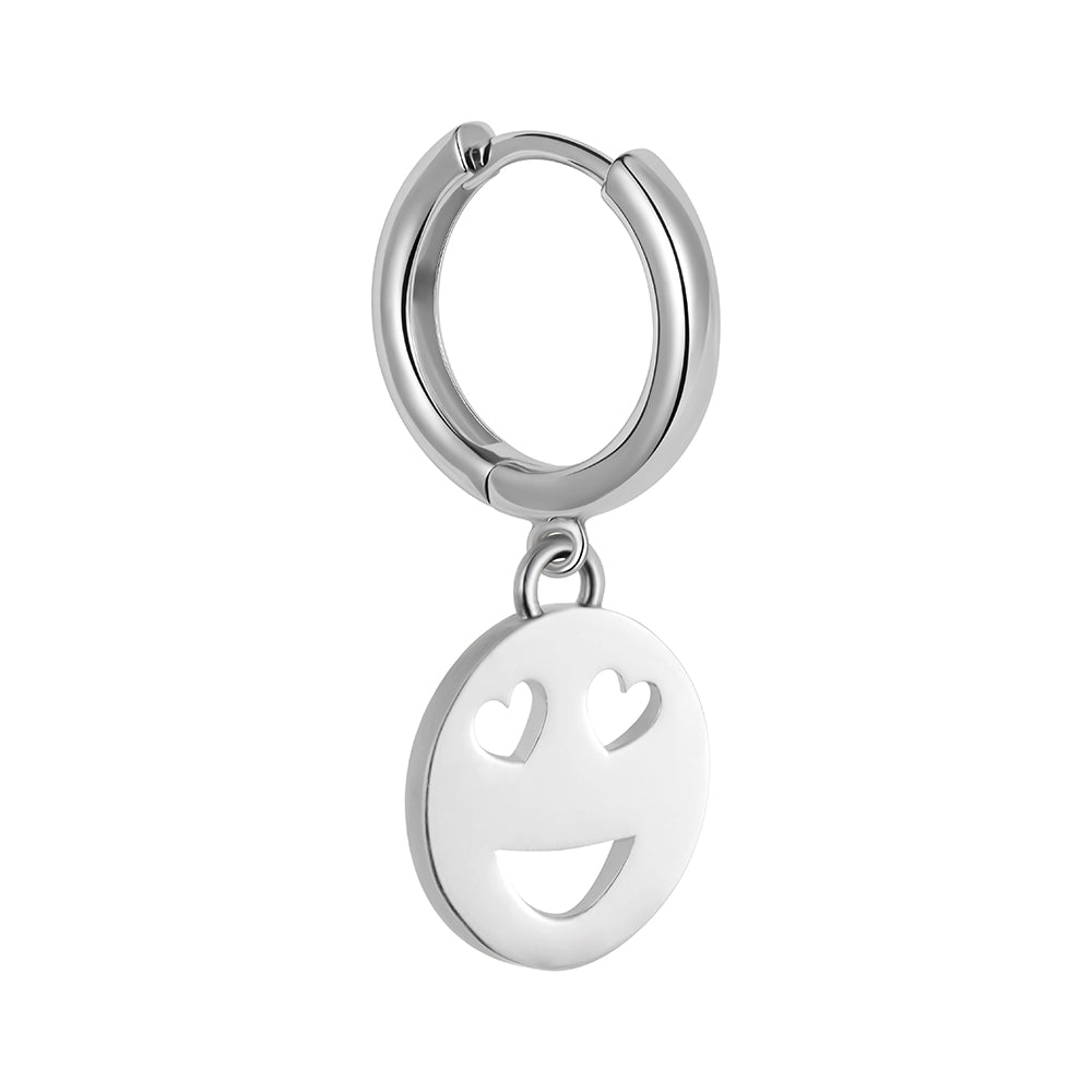 Sterling silver Toolally huggie earring with a heart eyes emoji design