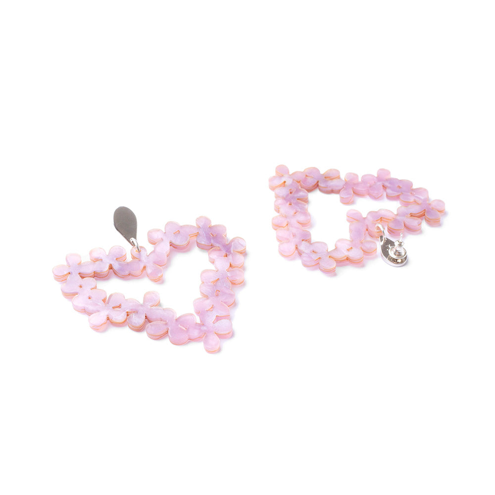 Toolally Earrings Hearts in Flowers Lilac Pearl