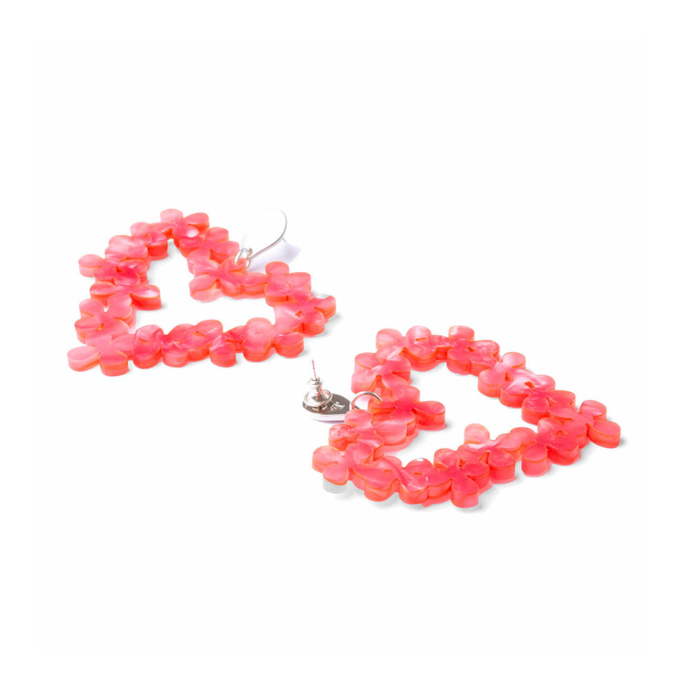 Toolally Earrings Hearts in Flowers Pink Pearl