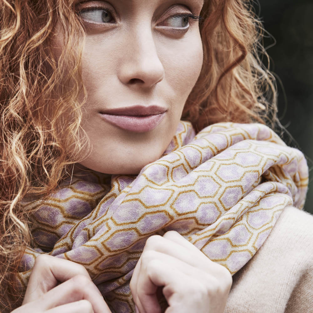 Toolally Cashmere Scarf - Houndstooth - Lillac