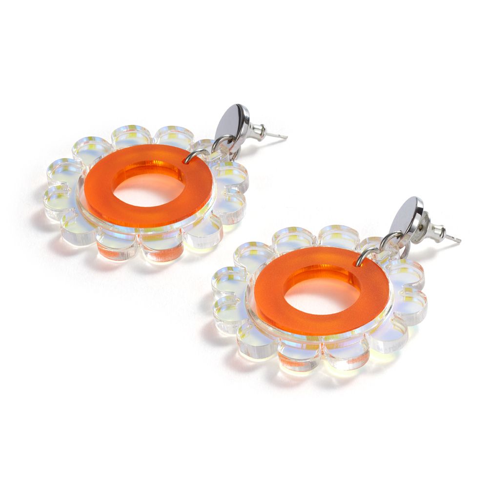 Toolally Sunflower Earrings - Iridescent & orange