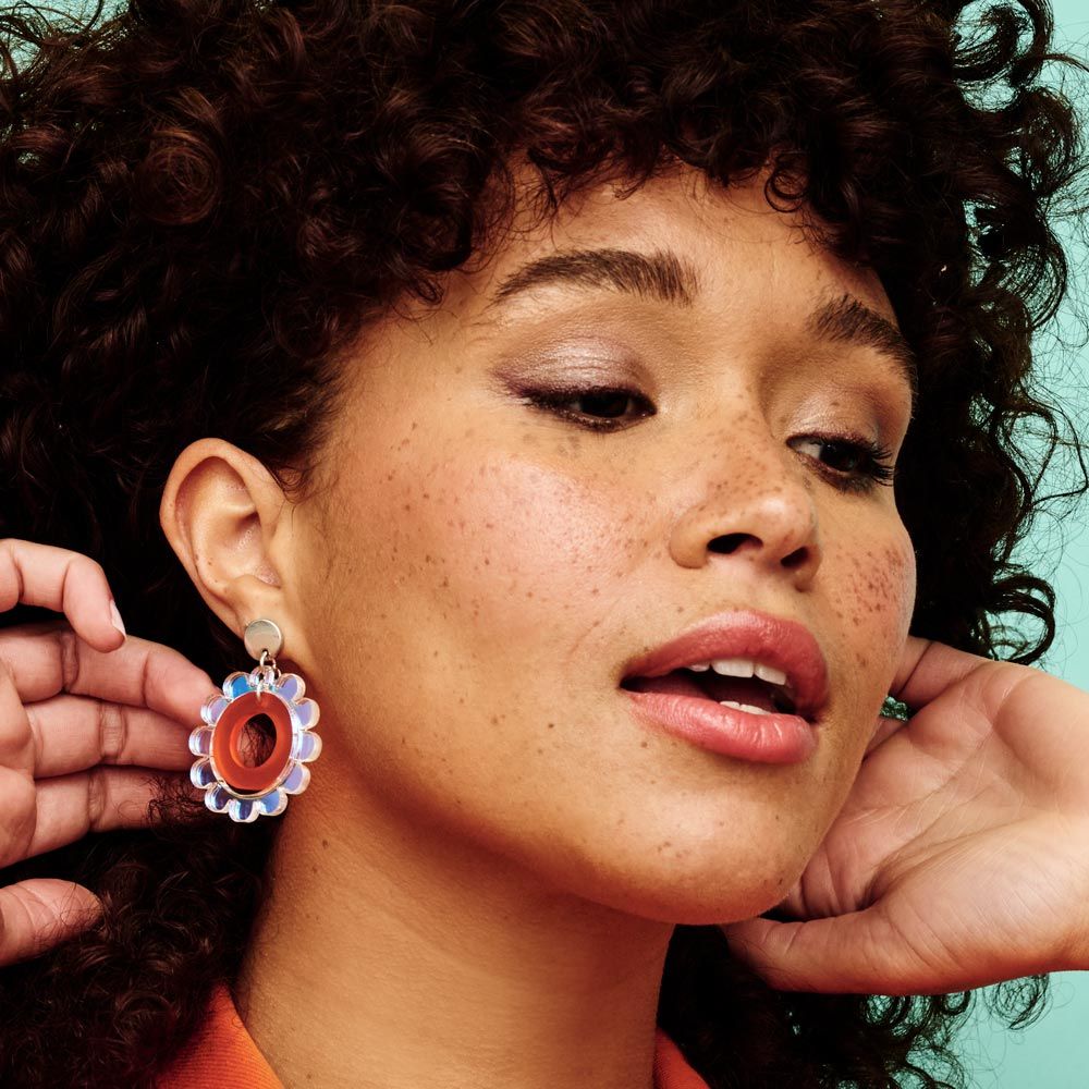 Toolally Sunflower Earrings - Iridescent & orange