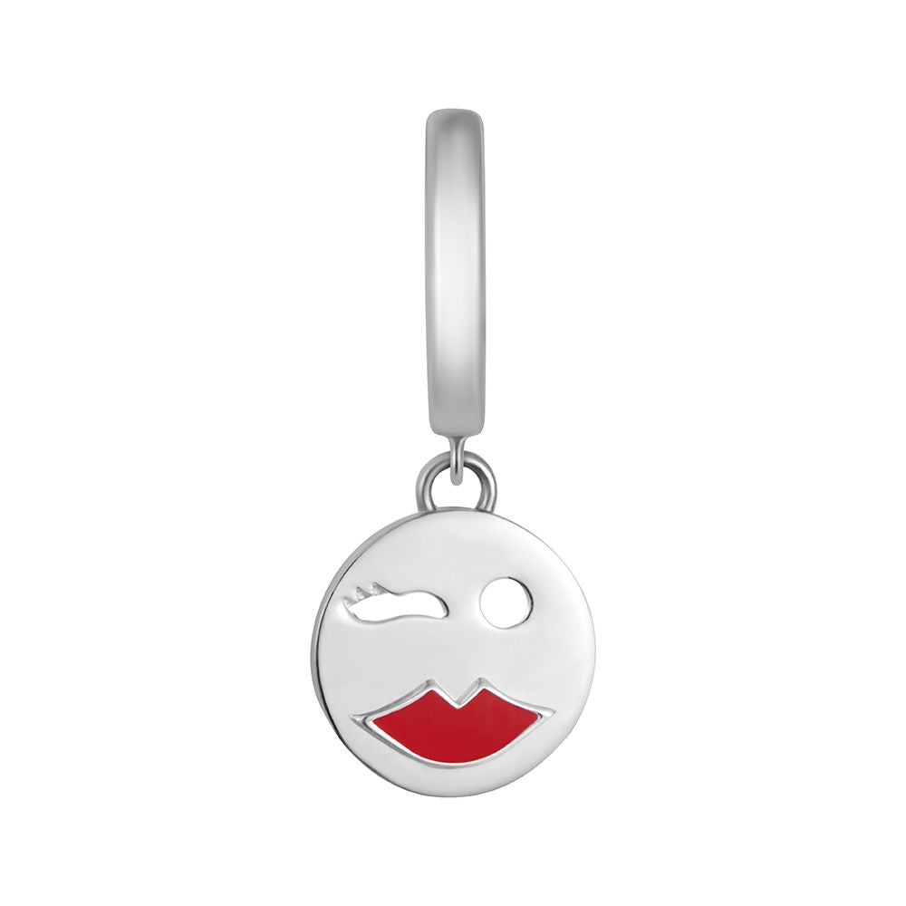 Sterling silver and enamel Toolally huggie earring with a wink face emoji design