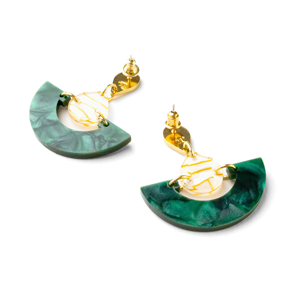 Toolally Earrings Mini Fans Emerald Pearl