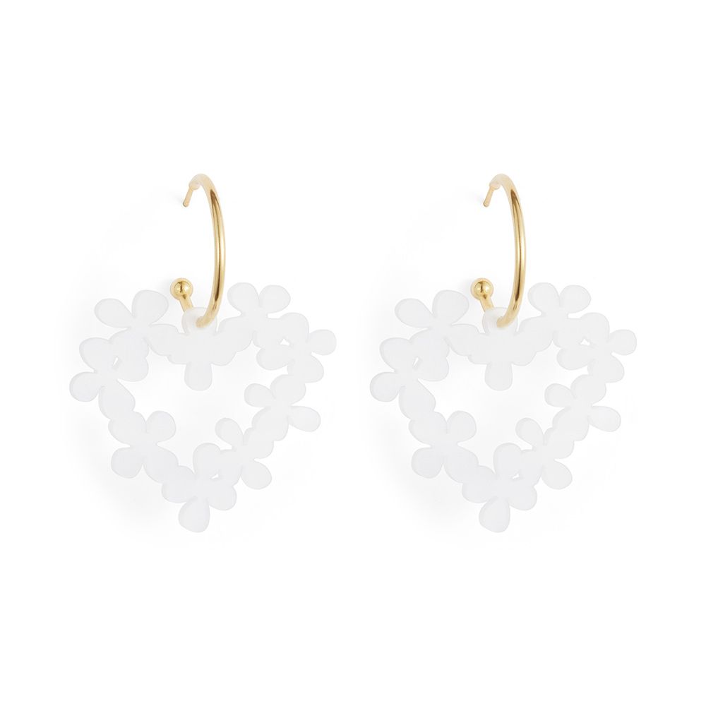 Toolally Mini Hearts in Flowers Earrings - White Pearl