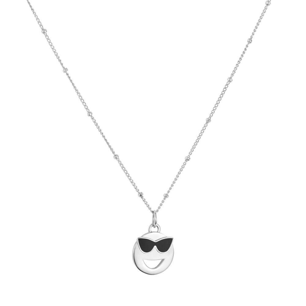 Mood Silver Pendant Necklace with Sunglasses emoji face