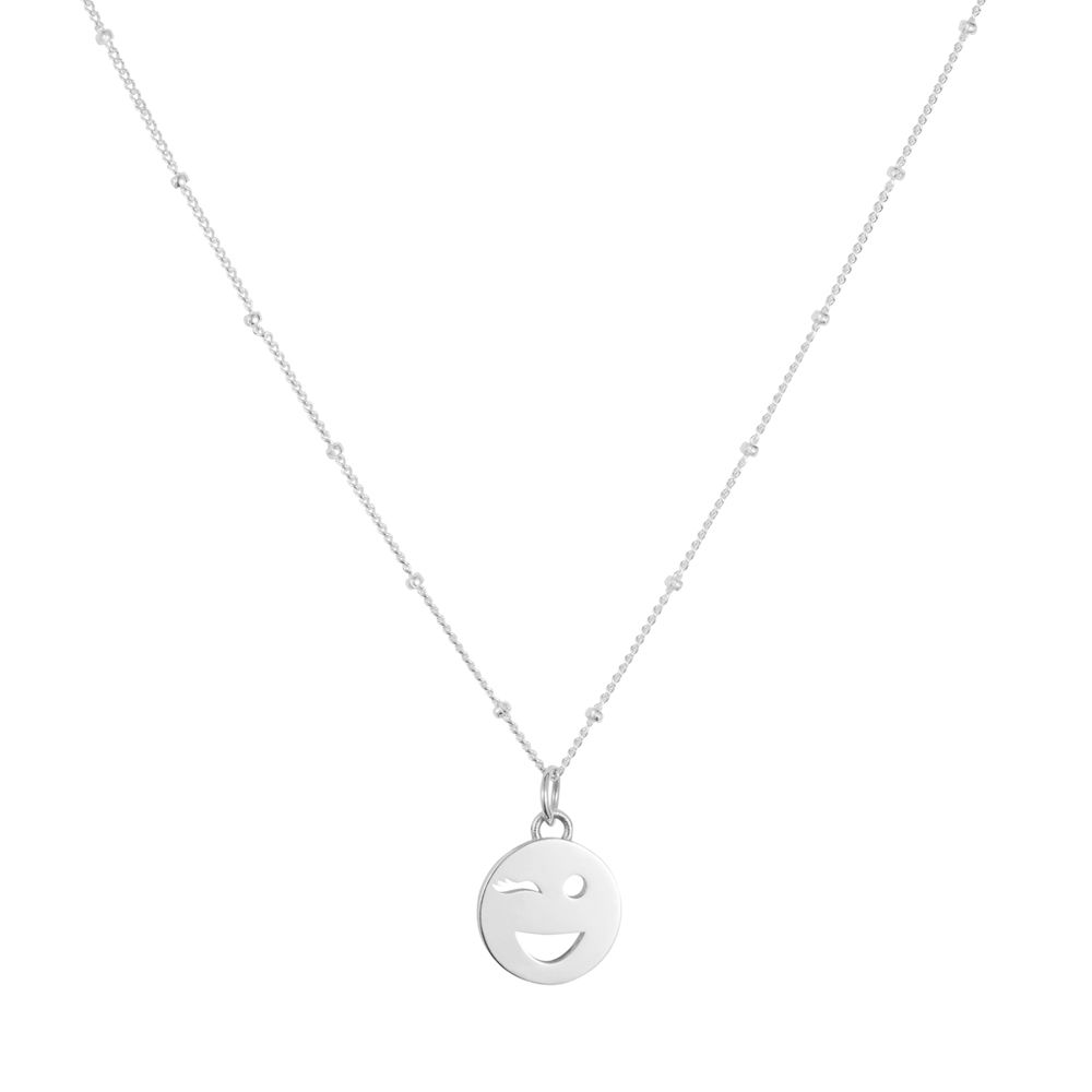 Emoji - Wink Smile Silver pendant necklace