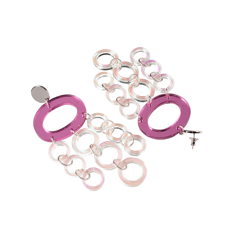 Toolally Earrings Oh What a nights Pink Mirror and Iridescent
