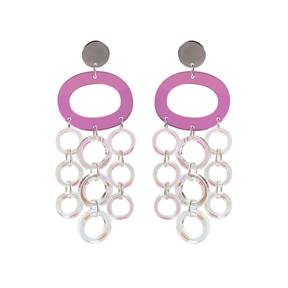 Oh What A Night Chandelier Earrings - Pink Mirror and Iridescent