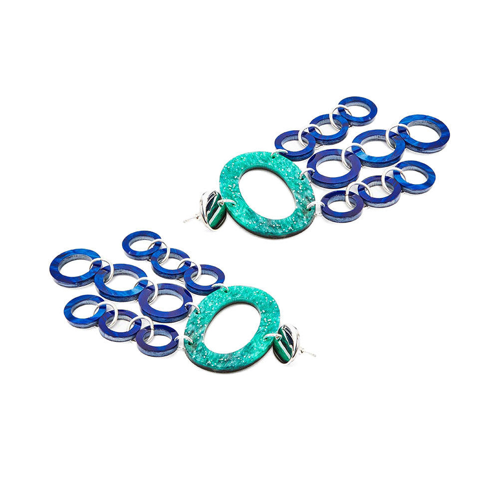 Toolally Earrings Oh What a Nights Blue and Green Glitter