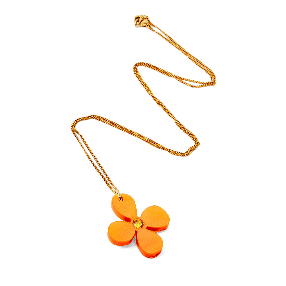 Toolally Orange Daisy Pendant Necklace