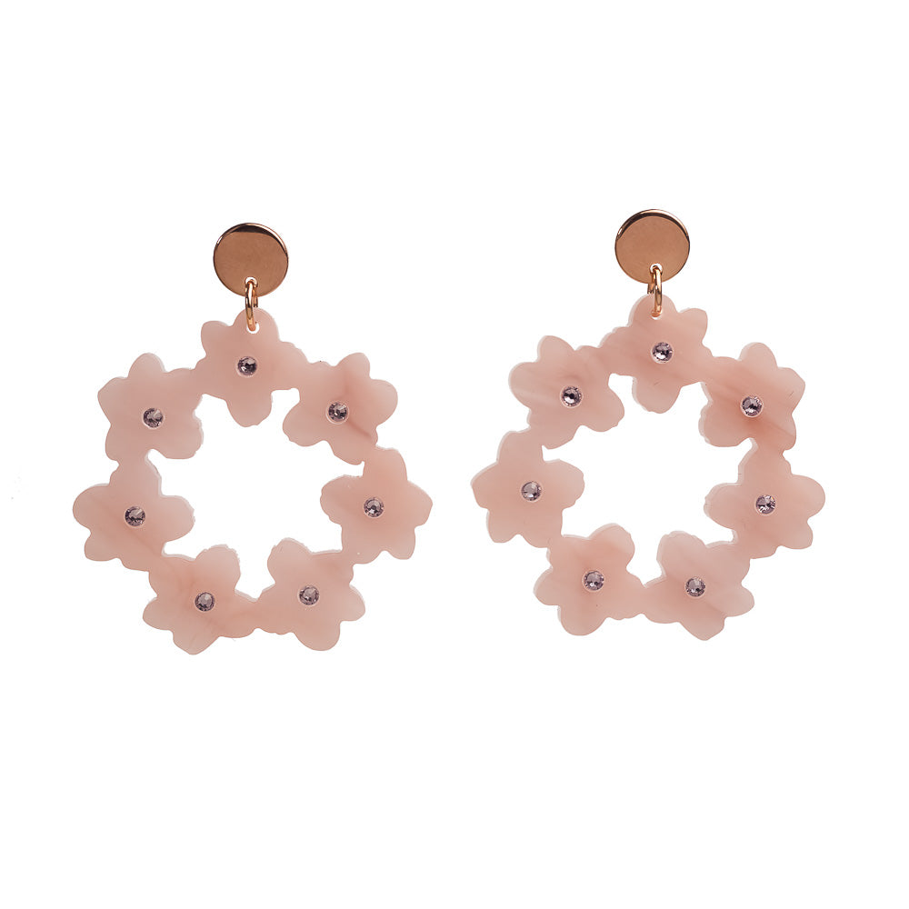 Toolally Earrings Crystal Blossom Hoops Antique Rose