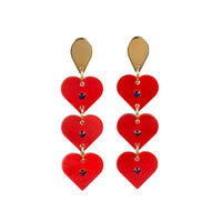 Toolally Earrings Crystal Heart Drops Red