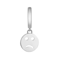 Sterling silver Toolally huggie earring with a sad face emoji design