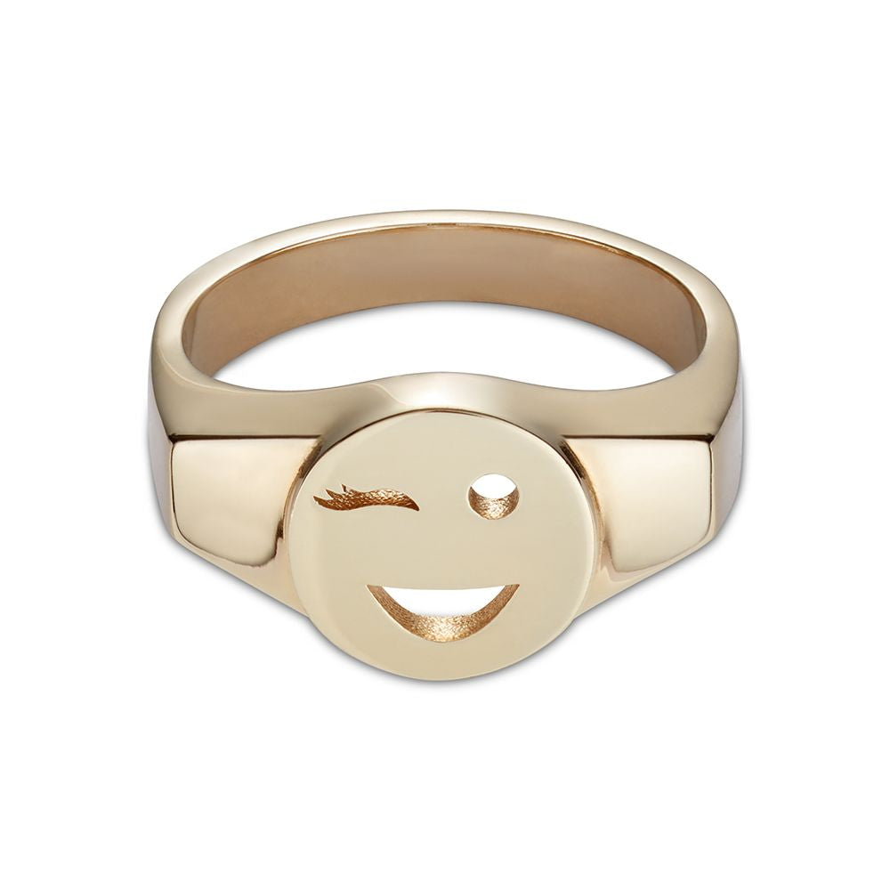 Gold vermeil Toolally signet ring featuring a wink emoji design