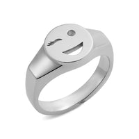 Sterling Silver Toolally signet ring with a wink emoji design