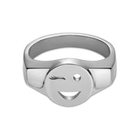 Sterling silver Toolally signet ring with a wink emoji design