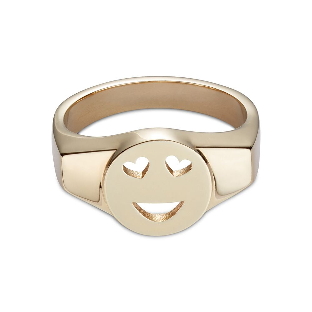 Gold vermeil Toolally signet ring with a love emoji design