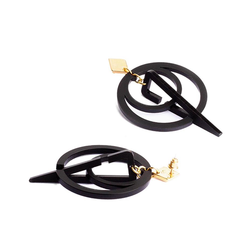 Toolally Earrings Sundials Black and Gold