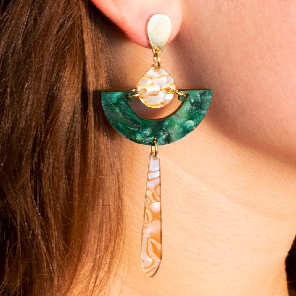 Toolally Earrings - Art Deco - Daphnes - Emerald Pearl