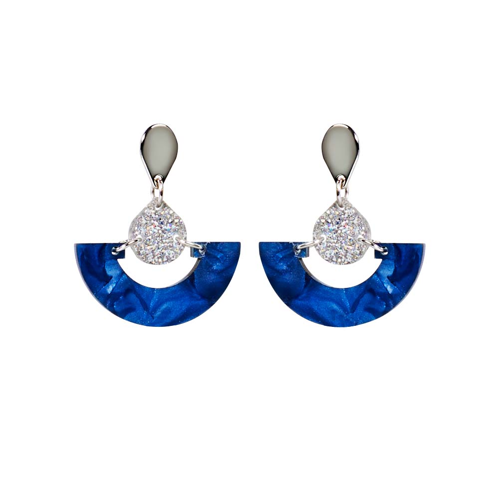 Toolally Earrings - Art Deco - Mini fans - Sapphire Pearl