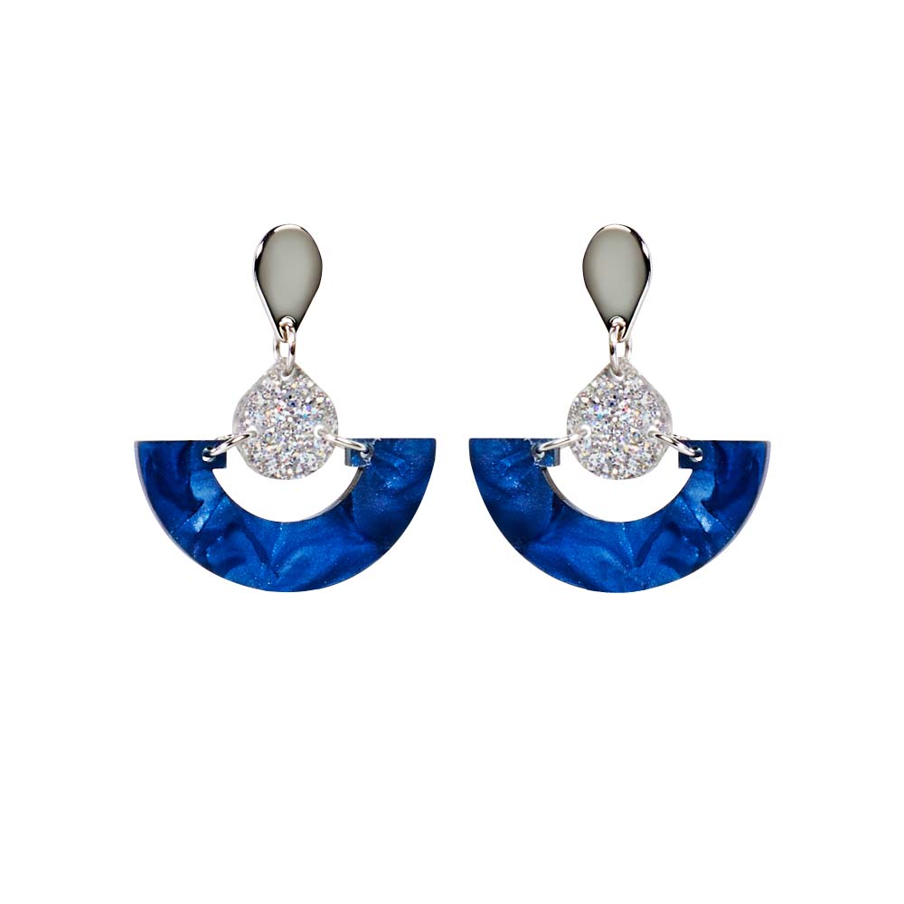 Toolally Earrings - Art Deco - Mini fans - Sapphire Pearl