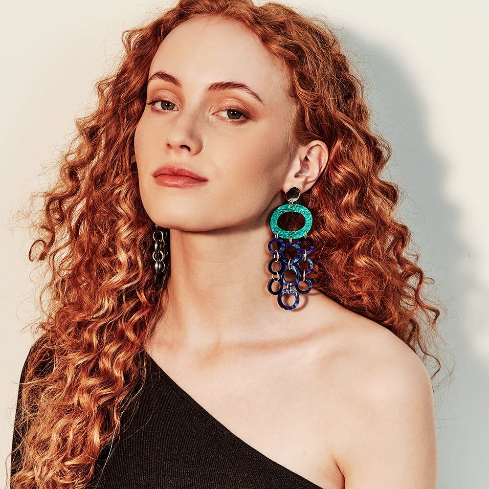 Toolally Earrings - Graphics - Oh what a nights - Green Sparkle & Blue Swirl