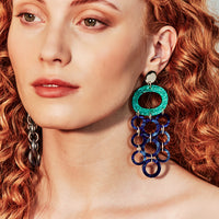 Toolally Earrings - Graphics - Oh what a nights - Green Sparkle & Blue Swirl