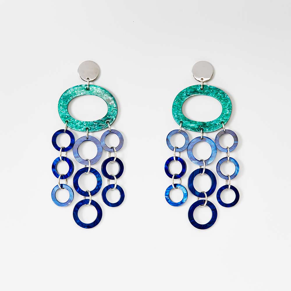 Toolally Earrings - Graphics - Oh what a nights - Green Sparkle & Blue Swirl
