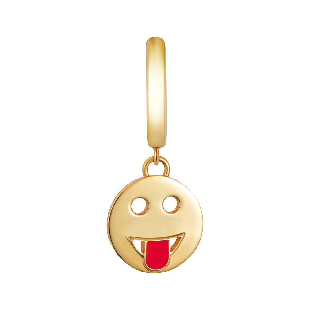 Gold vermeil Toolally huggie earring with a tongue out emoji design