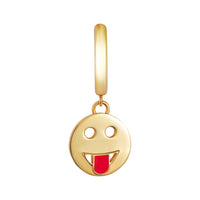 Gold vermeil Toolally huggie earring with a tongue out emoji design