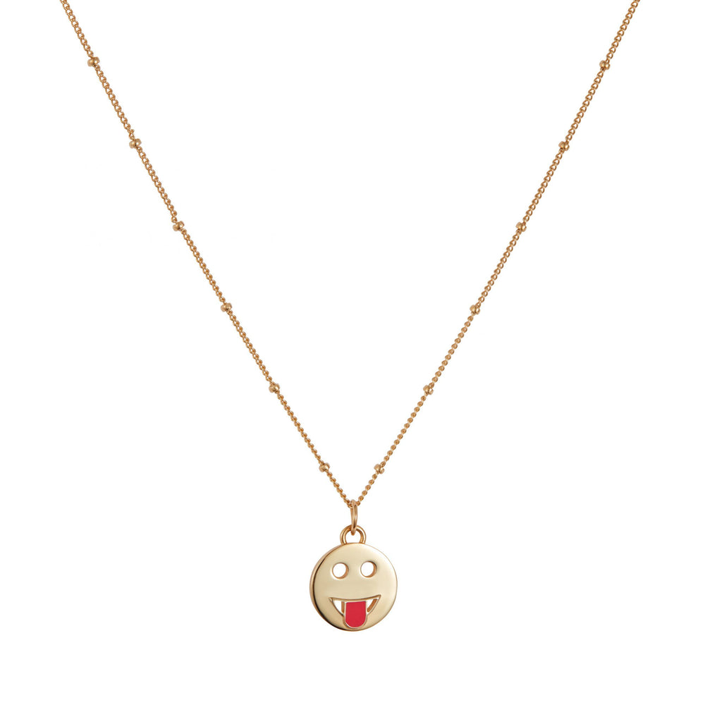 Tongue emoji necklace made of gold vermeil with pink enamel