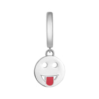 Sterling silver and enamel Toolally huggie earring with a tongue out emoji design