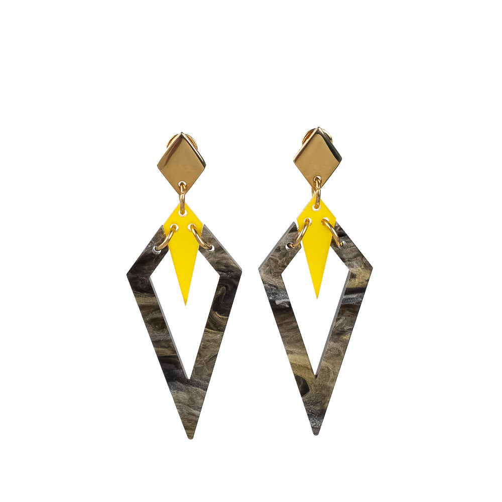 Toolally Earrings Arrowheads Inky Black and Yellow