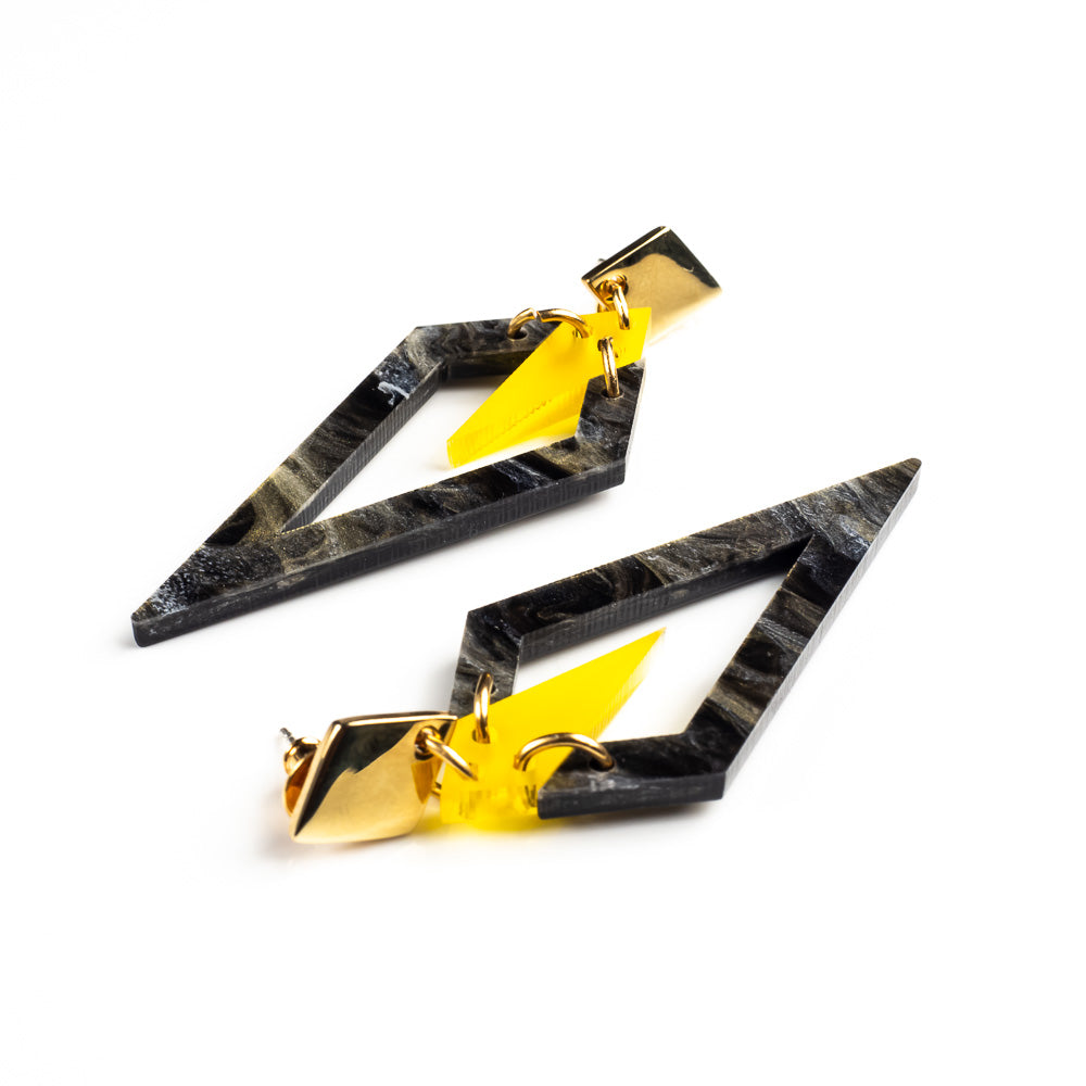 Toolally Earrings Arrowheads Inky Black and Yellow