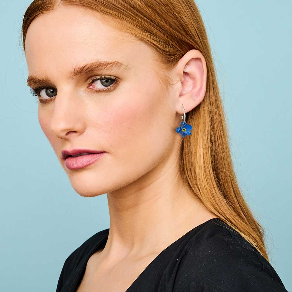 Toolally Earrings Charming Forget Me Not Hoops Sapphire Blue