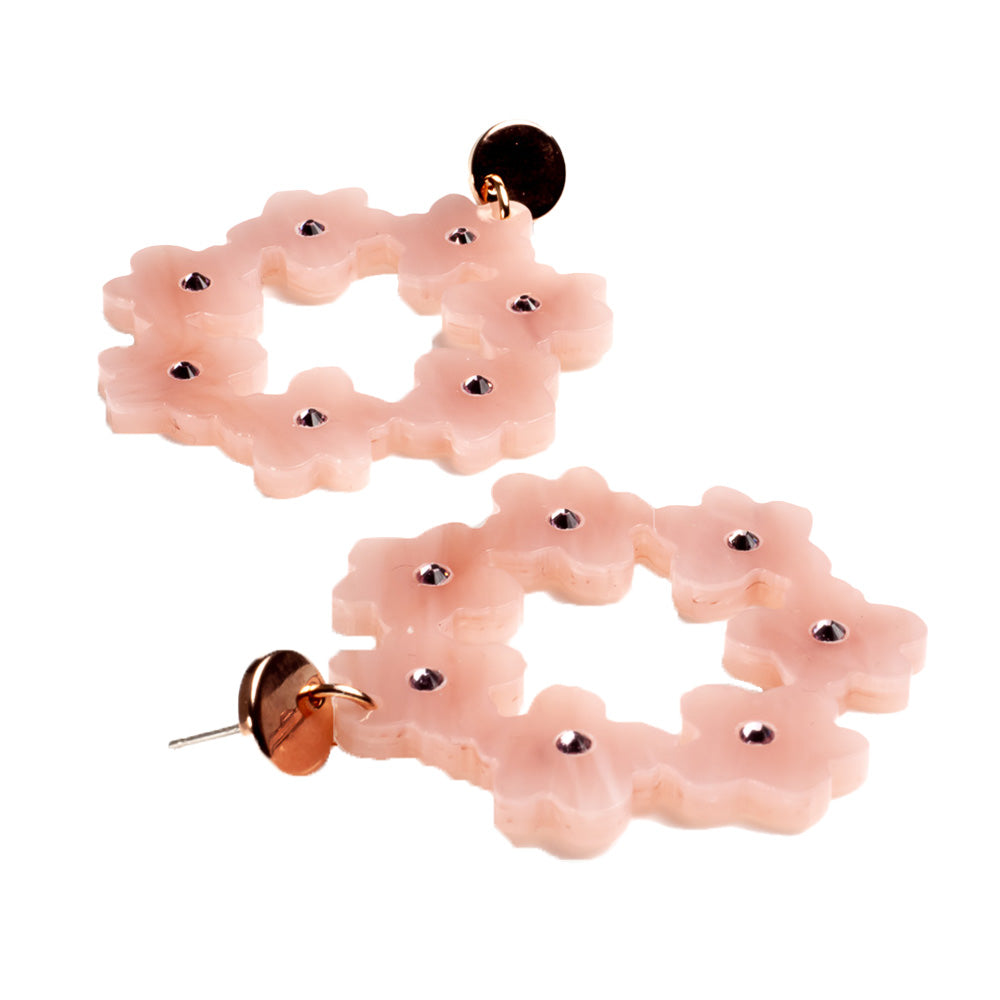 Toolally Earrings Crystal Blossom Hoops Antique Rose