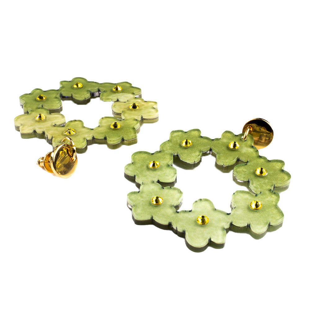 Toolally Earrings Crystal Blossom Hoops Jade