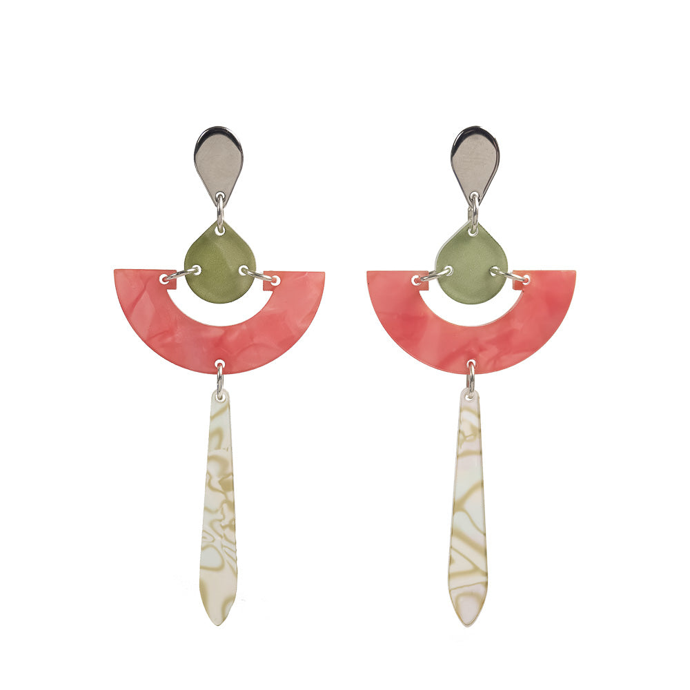 Toolally Earrings Daphnes Pink and Green